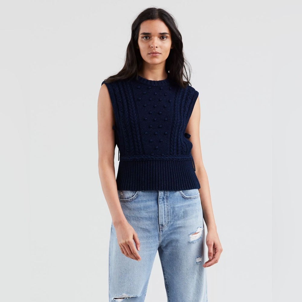 LEVI'S Made & Crafted Aran Jumper Sweater Tank Top Indigo Blue Cable Knit Medium